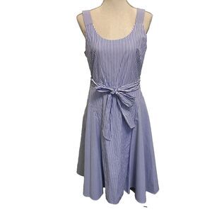 Danny & Nicole Navy Blue & White Stripe Sleeveless Midi Dress Lined Women's 12